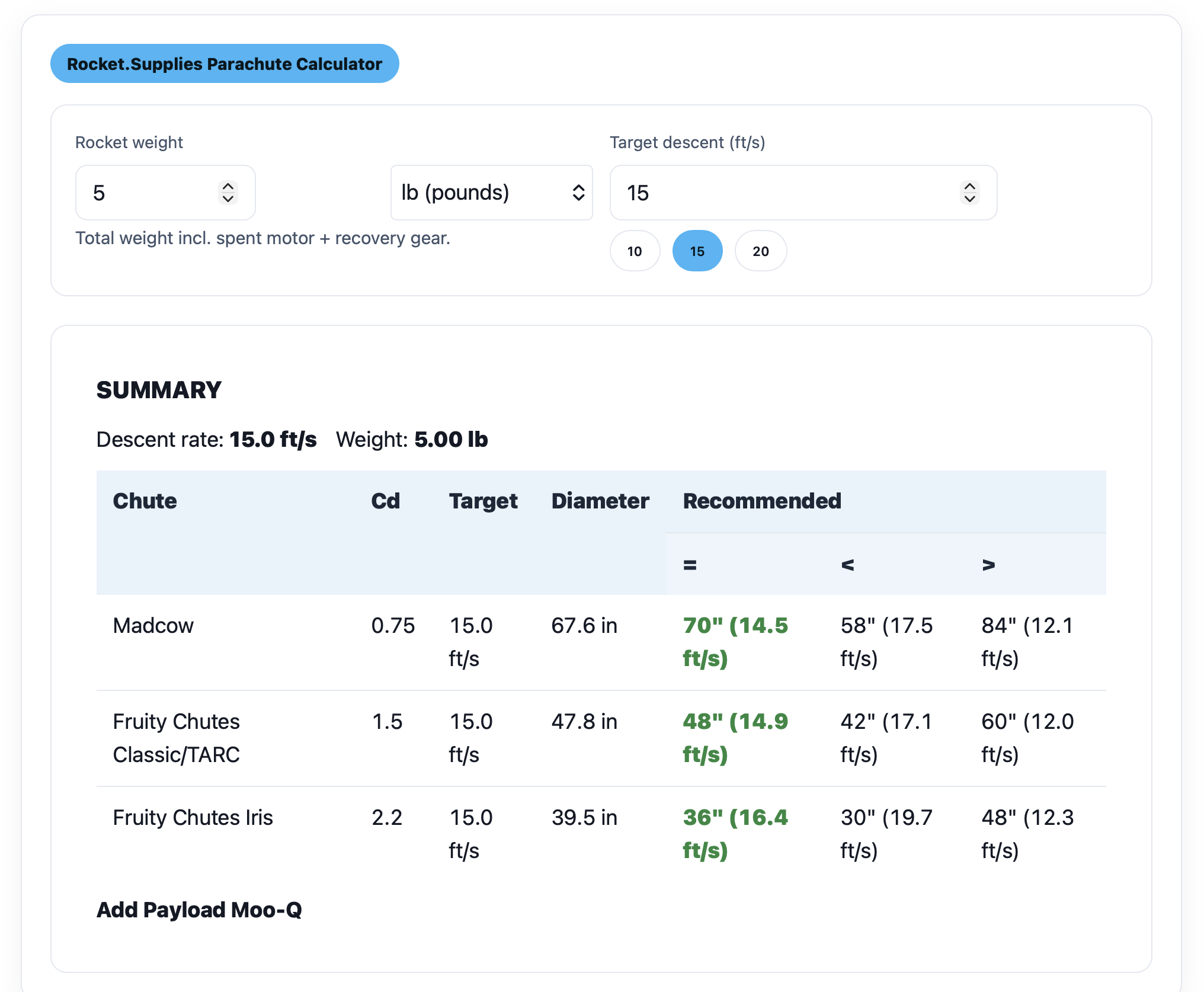 Parachute Calculator