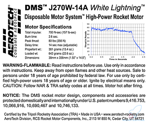 AeroTech J270W-14A 38mm x 356mm Single Use DMS 1-Motor Kit - 102714