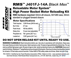 Seasonal - AeroTech J401FJ-14A RMS-54/1280 Reload Kit (1 Pack) - 104014