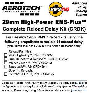 AeroTech RMS-29 Blue Thunder / Redline Complete Reload Delay Kit - CRDK29-02