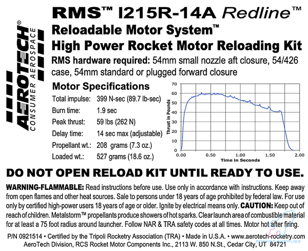 AeroTech I215R-14A RMS-54/426 Reload Kit (1 Pack) - 0921514