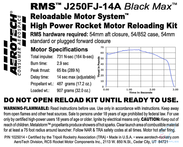 Discontinued - AeroTech J250FJ-14A RMS-54/852 Reload Kit (1 Pack) - 1025014