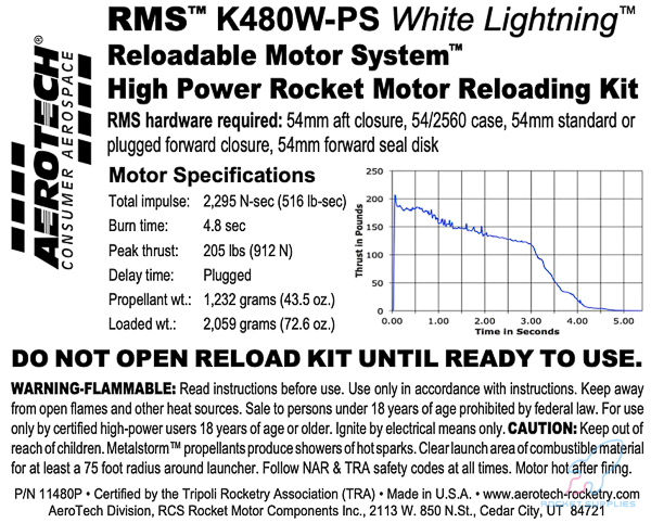 AeroTech K480W-PS RMS-54/2560 Reload Kit (1 Pack) - 11480P