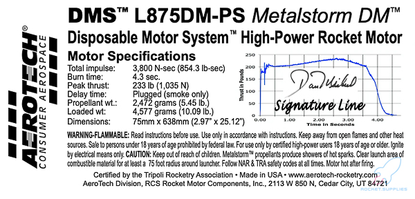 Discontinued - AeroTech L875DM-PS 75mm x 638mm Single Use DMS 1-Motor Kit - 12875P